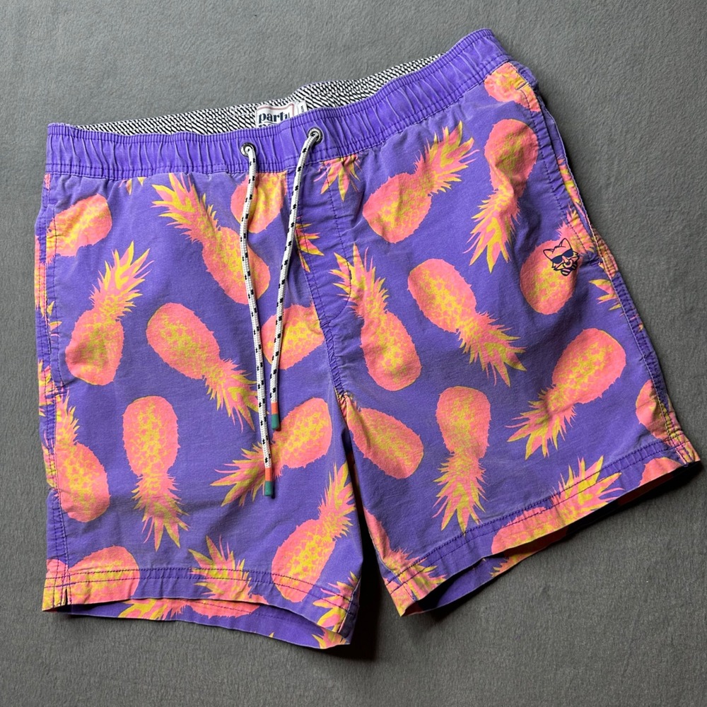 Party Pants Swim Trunks Mens Medium Purple Pink‎ Pineapple Print PR201184